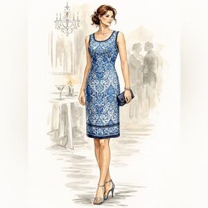 Max Studio Blue Medallion Print Sleeveless Midi Dress Size S